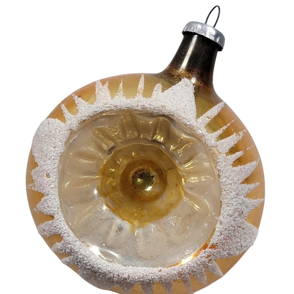 Indent Gold Mercury Glass Christmas Tree Ornament Shiny Mica Glitter Retro CAL